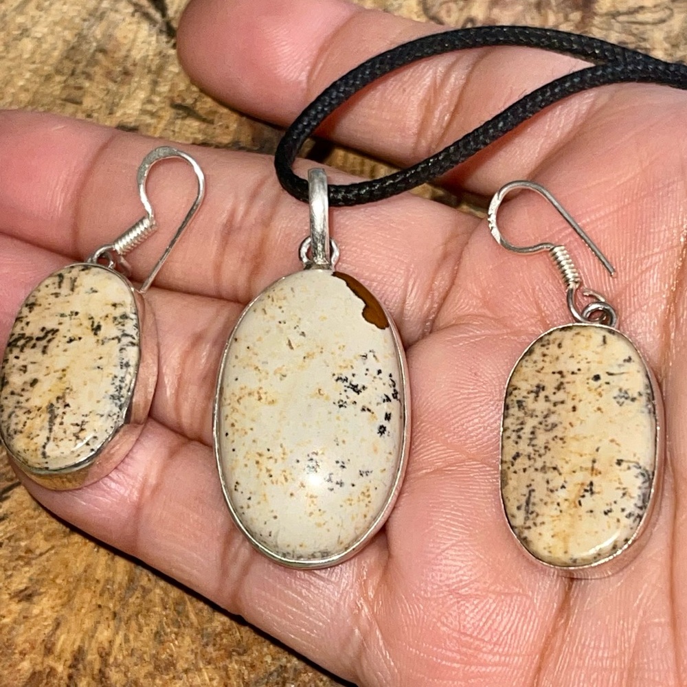 Picture Jasper Pendant & Earrings Set